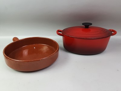 Lot 424 - GROUP OF LE CREUSET VOLCANIC CAST IRON CASSEROLES