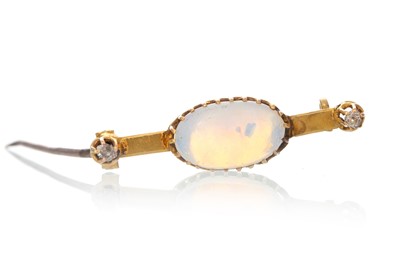 Lot 707 - OPAL AND DIAMOND BAR BROOCH