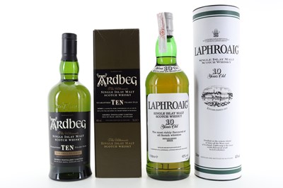 Lot 345 - ARDBEG 10 YEAR OLD AND LAPHROAIG 10 YEAR OLD 1L