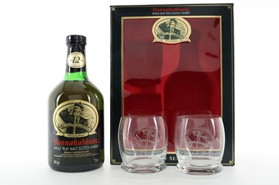 Lot 351 - BUNNAHABHAIN 12 YEAR OLD GIFT PACK WITH GLASSES