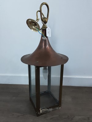 Lot 551 - COPPER AND BRASS HANGING LANTERN SHADE