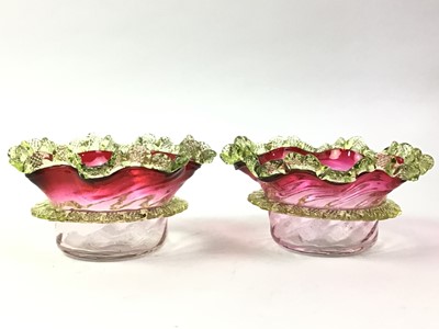 Lot 566 - PAIR OF VICTORIAN RUBY AND CLEAR GLASS FINGER BOWLS