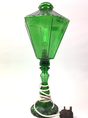 Lot 493 - GREEN GLASS LAMP