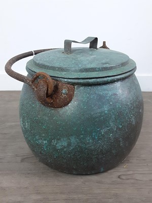 Lot 120 - COPPER CAULDRON WITH LID