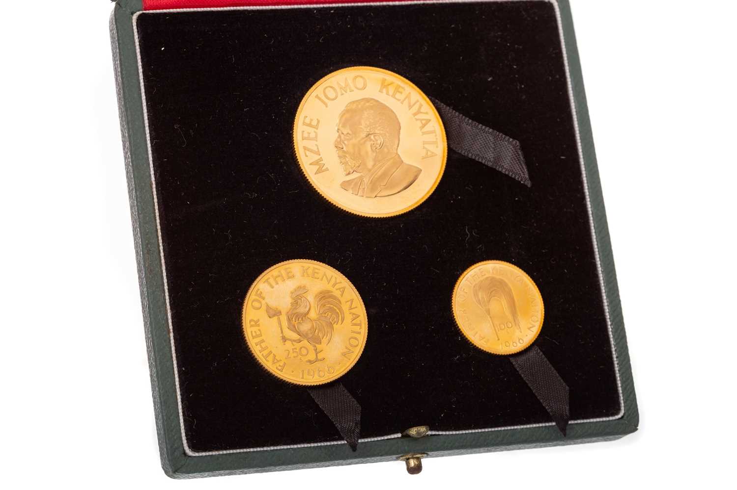 Lot 97 - MZEE JOMO KENYATTA - FATHER OF THE KENYA NATION GOLD THREE COIN SET