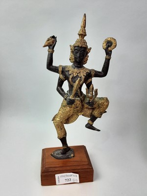 Lot 722 - BRONZED AND GILT FIGURE OF VISHNU