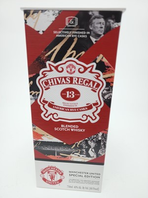 Lot 435 - CHIVAS REGAL 13 YEAR OLD MANCHESTER UNITED 75CL AND 12 MATCHING MINIATURES