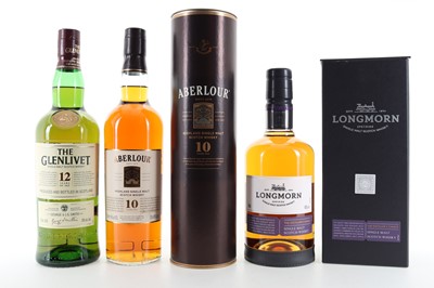 Lot 438 - ABERLOUR 10 YEAR OLD, GLENLIVET 12 YEAR OLD 75CL AND LONGMORN DISTILLER'S CHOICE