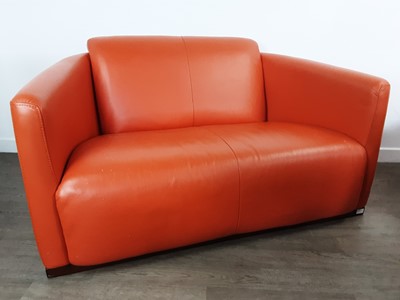 Lot 727 - RETRO STYLE ORANGE LEATHER LOUNGE SUITE