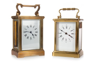 Lot 1036 - TWO BRASS CARRIAGE CLOCKS