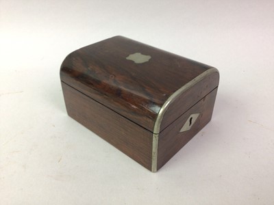 Lot 475 - ROSEWOOD GUNMETAL INLAID TRINKET BOX