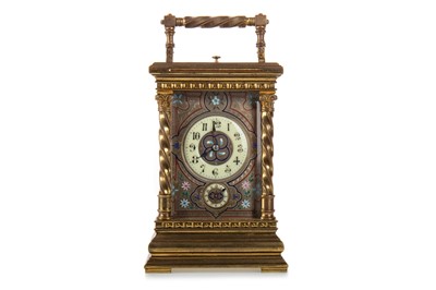 Lot 1037 - FRENCH BRASS AND ENAMEL REPEATER CARRIAGE CLOCK