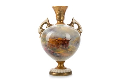 Lot 1470 - HARRY STINTON FOR ROYAL WORCESTER, TWIN HANDLED VASE