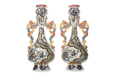 Lot 1473 - FISCHER J. BUDAPEST, PAIR OF TWIN HANDLED VASES