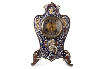 Lot 1039 - FRENCH BRASS AND CHAMPLEVE ENAMEL MANTLE CLOCK