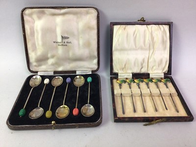 Lot 156 - SET OF SIX SILVER AND ENAMEL COCKTAIL STICKS