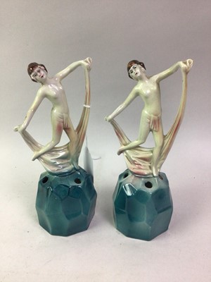 Lot 164 - PAIR OF ART DECO FIGURAL SPILL VASES