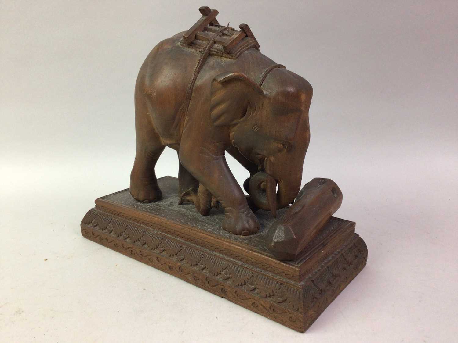 Lot 165 - INDIAN CARVED MODEL OF AN ELEPHANT AND RIDER,