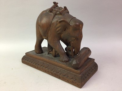 Lot 165 - INDIAN CARVED MODEL OF AN ELEPHANT AND RIDER