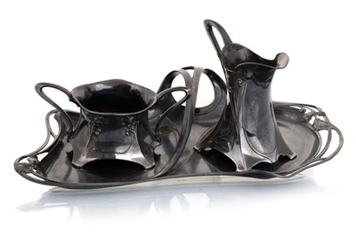 Lot 406 - WMF (WÜRTTEMBERGISCHE METALLWARENFABRIK), SUGAR BOWL, CREAM JUG AND TRAY