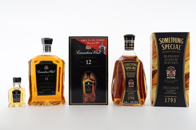 Lot 94 - CANADIAN CLUB 12 YEAR OLD CLASSIC 1L WITH MATCHING MINIATURE AND SOMETHING SPECIAL 1L