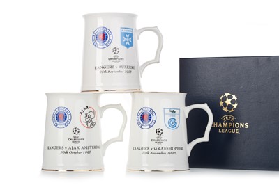 Lot 1802 - RANGERS F.C., THREE UEFA CHAMPIONS LEAGUE CERMIC TANKARDS