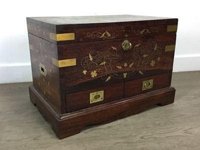 Lot 51 - ANGLO-INDIAN BRASS INLAID HARDWOOD CAMPAIGN STYLE CHEST