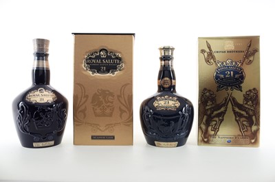 Lot 57 - 2 CHIVAS ROYAL SALUTE 21 YEAR OLD SAPPHIRE DECANTERS