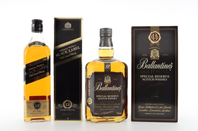 Lot 128 - JOHNNIE WALKER 12 YEAR OLD BLACK LABEL AND BALLANTINE'S 12 YEAR OLD GOLD SEAL 1L