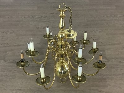 Lot 252 - BRASS TWELVE BRANCH CHANDELIER