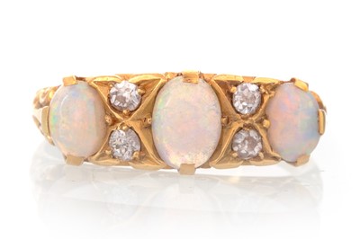 Lot 499 - VICTORIAN OPAL AND DIAMOND RING