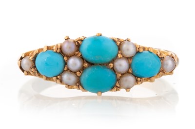 Lot 501 - VICTORIAN TURQUOISE AND SEED PEARL RING