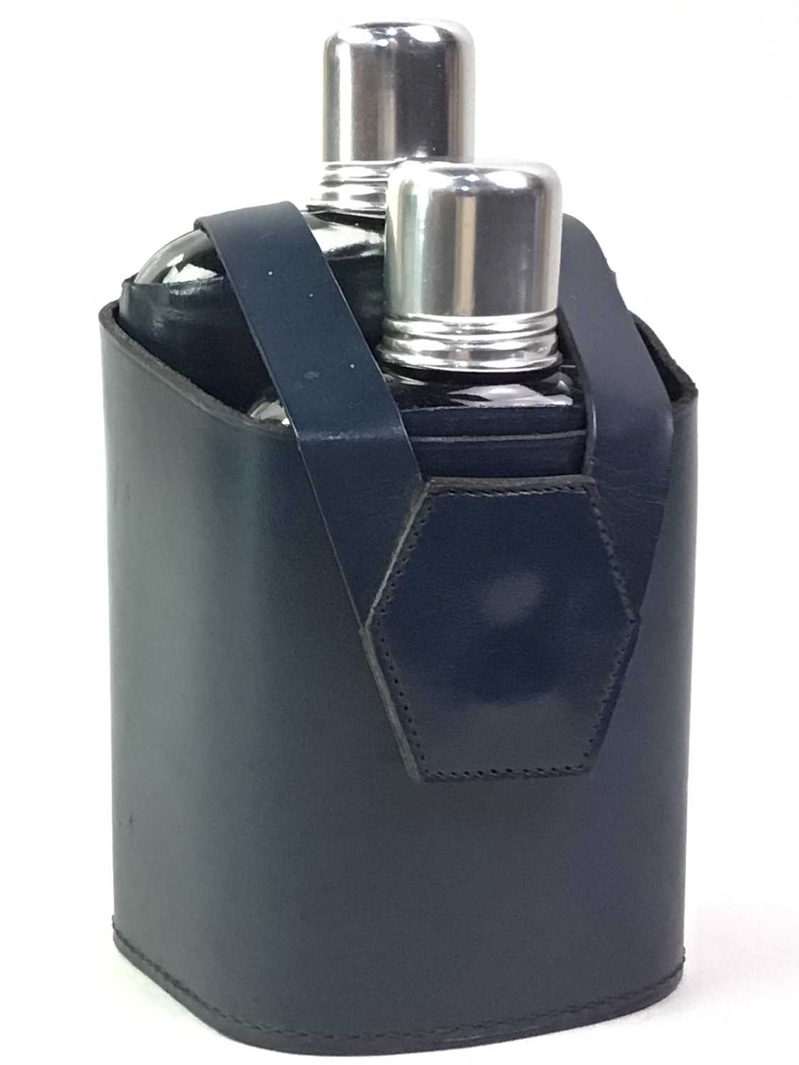 Lot 111 - LEATHER CASED DUO DRINK FLASKS