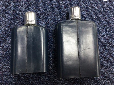 Lot 111 - LEATHER CASED DUO DRINK FLASKS