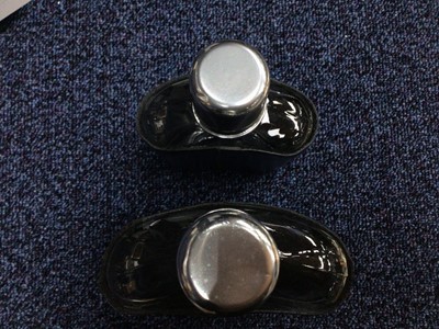 Lot 111 - LEATHER CASED DUO DRINK FLASKS