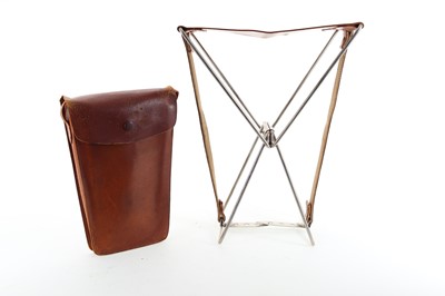 Lot 27 - LEATHER AND STEEL FOLDING STOOL