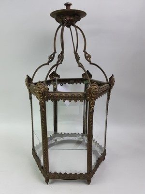 Lot 457 - EARLY 20TH CENTURY BRASS HEXAGONAL LANTERN