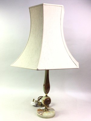 Lot 350 - BRASS AND ALABASTER TABLE LAMP