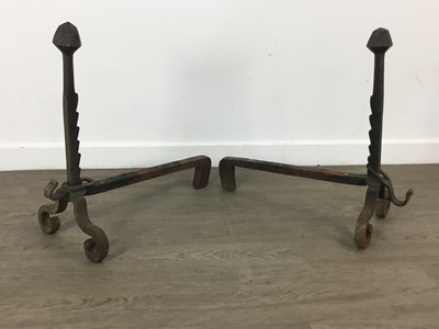 Lot 469 - PAIR OF LARGE WROUGHT IRON ANDIRONS