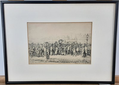 Lot 476 - AFTER MUIRHEAD BONE, PRINT, SATURDAY , BARROW MARKET NEAR ALBERT BRIDGE