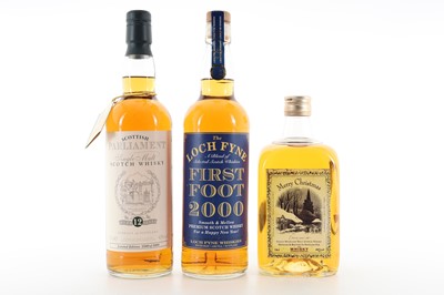 Lot 52 - SCOTTISH PARLIAMENT 12 YEAR OLD, LOCH FYNE FIRST FOOT 2000 AND WHISKY CONNOISSEUR 11 YEAR OLD