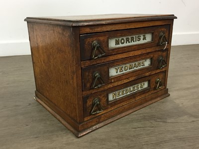 Lot 1486 - VICTORIAN OAK HABERDASHERY COUNTER TOP CHEST