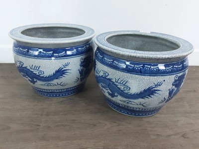 Lot 592 - PAIR OF CHINESE CRACKLE GLAZE PLANTERS