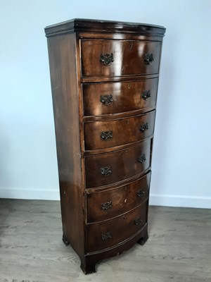 Lot 362 - WALNUT SLENDER BOWFRONT UPRIGHT CHEST OF DRAWERS