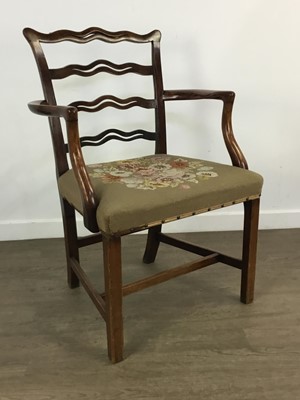 Lot 384 - MAHOGANY LADDER BACK ELBOW CHAIR