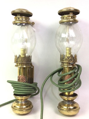 Lot 645 - PAIR OF REPRODUCTION BRASS WALL LANTERNS