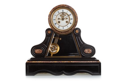 Lot 1054 - FRENCH BLACK SLATE AND MARBLE MANTEL CLOCK