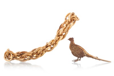 Lot 571 - GOLD BRACELET ALONG WITH A PHEASANT BROOCH