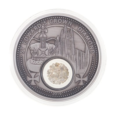 Lot 14 - ST EDWARD'S CROWN 1oz SILVER AND DIAMOND SET COIN