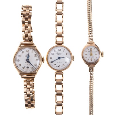 Lot 820 - THREE GOLD CASED WRIST WATCHES